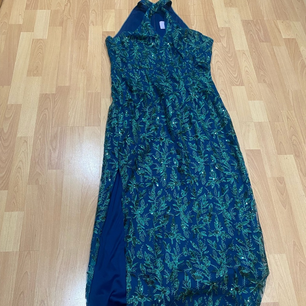 JS Collection Elegant Blue and Green Floral Dress